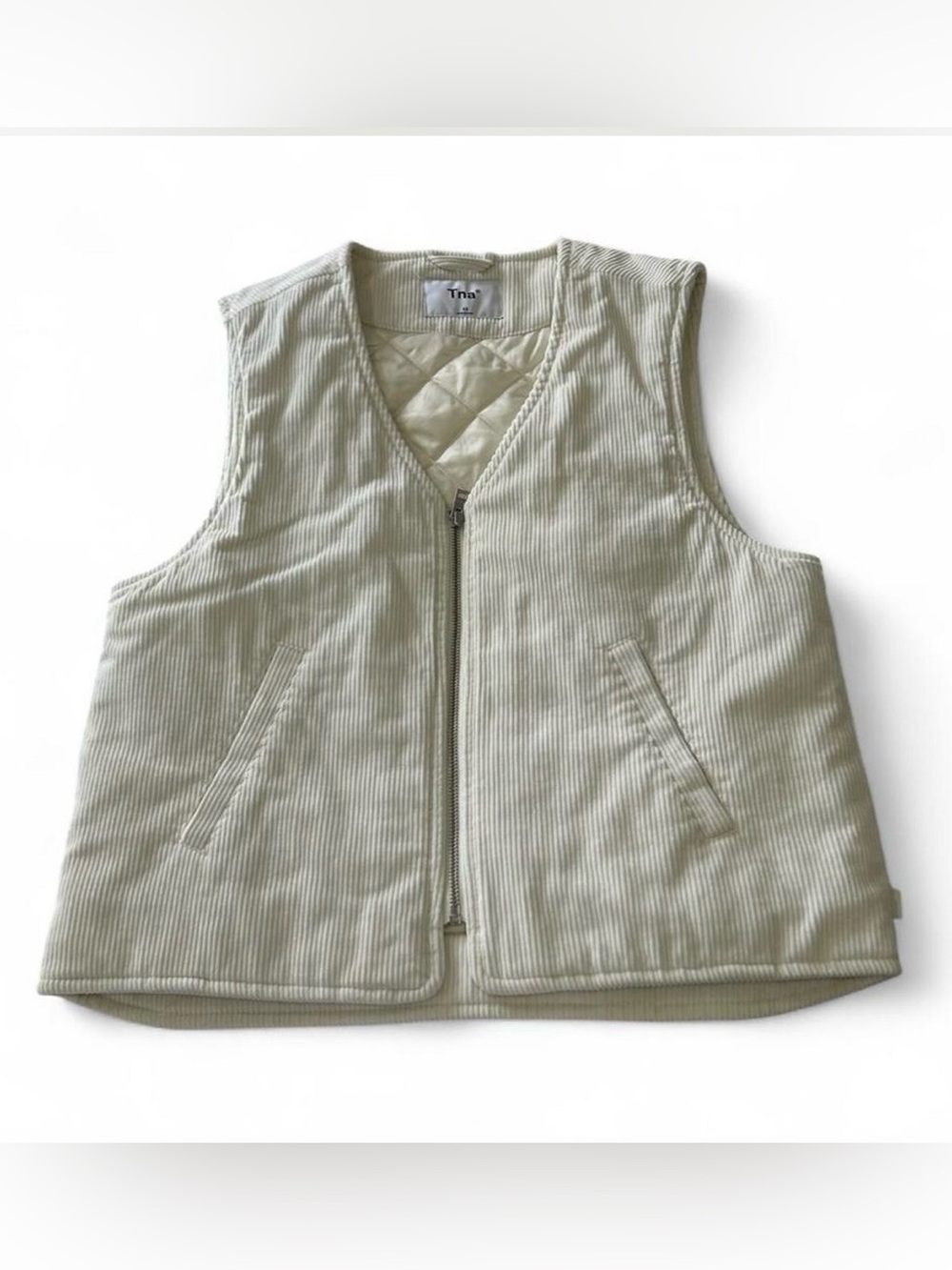 Aritzia TNA | Off White Corduroy Vest V-neck Full Zip Woman's Oversized Size XS